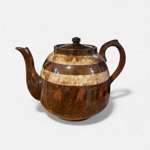 Vintage English Studio Pottery Teapot Brown & Cream Glaze Signed 1990 Sadler